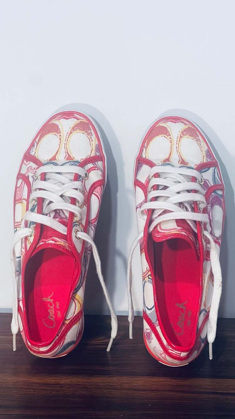 Coach Signature Print Canvas Sneakers Pink Multicolor Women Size 7.5 - Picture 11 of 11